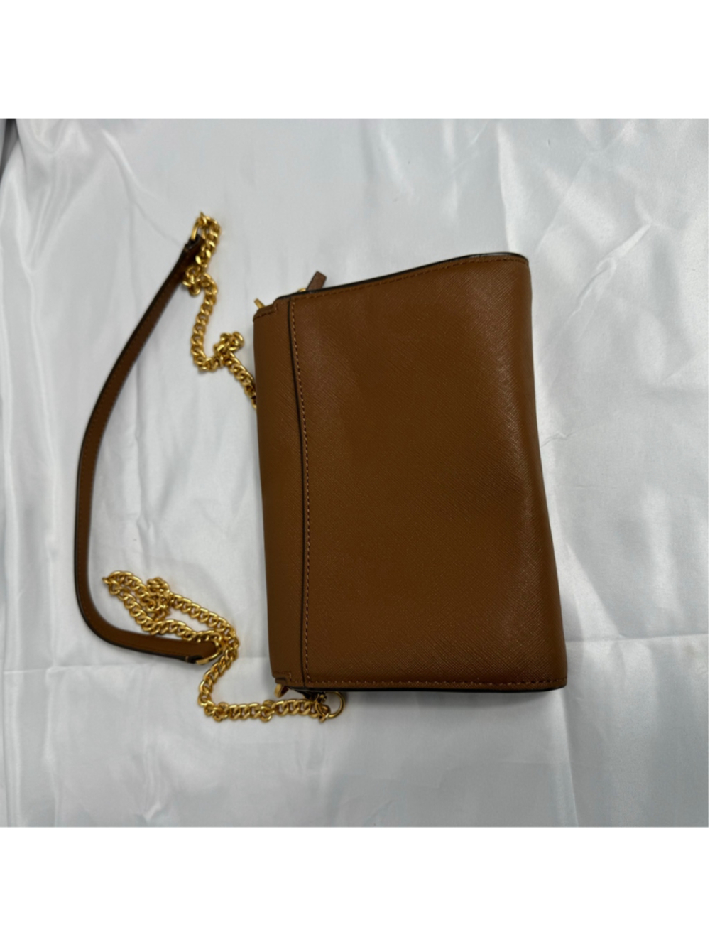 Women's Tory Burch Emerson Saffiano Leather Chain Wallet Crossbody – Moose Brown - Picture 4 of 8